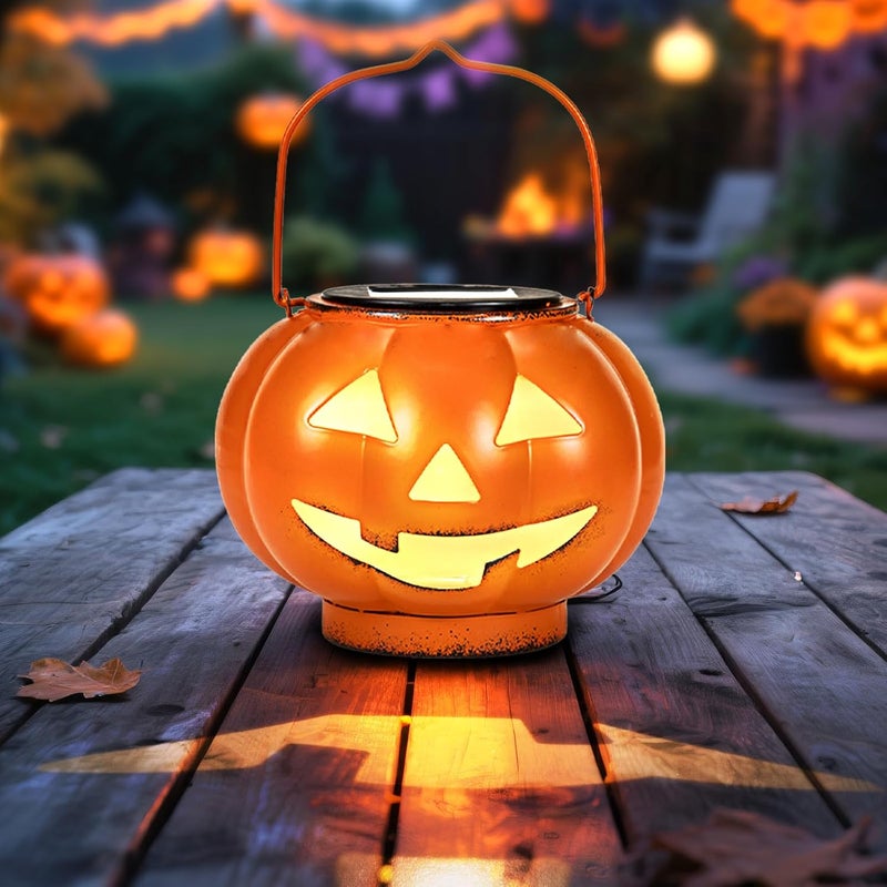 Vbioa Halloween Pumpkin Solar Lanterns - Jack O Lantern Hanging Solar Light Waterproof for Yard, Patio, Garden,Spooky Decor Halloween Party Decorations - Image 1
